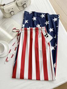 Comfortcana Pantalones casuales con cordón y estampado de bandera estadounidense para el 4 de julio, Día de la Independencia, tallas grandes, primavera/verano - Multicolor - Ver 6