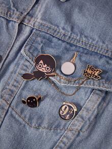 HARRY POTTER X SHEIN A Magic-Themed Cartoon Boy Figure Pattern Double-Stranded Metal Oil Drop Brooch - Multicolor - View 2