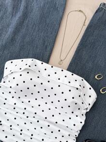 少女日常休闲黑白波点抹胸上衣 - 黑與白 - 查看 3