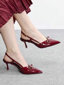 CUCCOO BIZCHIC Tacones altos elegantes de diseño con hebilla y punta afilada para mujer - Burdeos - Ver 1