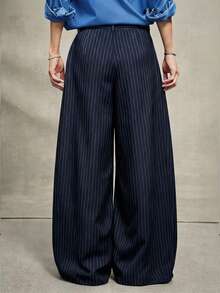 PAVTROS 男士休闲超宽松黑色长裤，饰有金属铆钉，适合秋冬街头服饰、派对服装、圣诞节装扮、圣诞礼物、INS街头风、男女皆宜、送给男朋友的礼物。男士阔腿裤、男士褶裥西装裤、男士阔腿裤、藏蓝色细条纹裤、细条纹裤、深蓝色裤装。 - 藏蓝色 - 查看 2