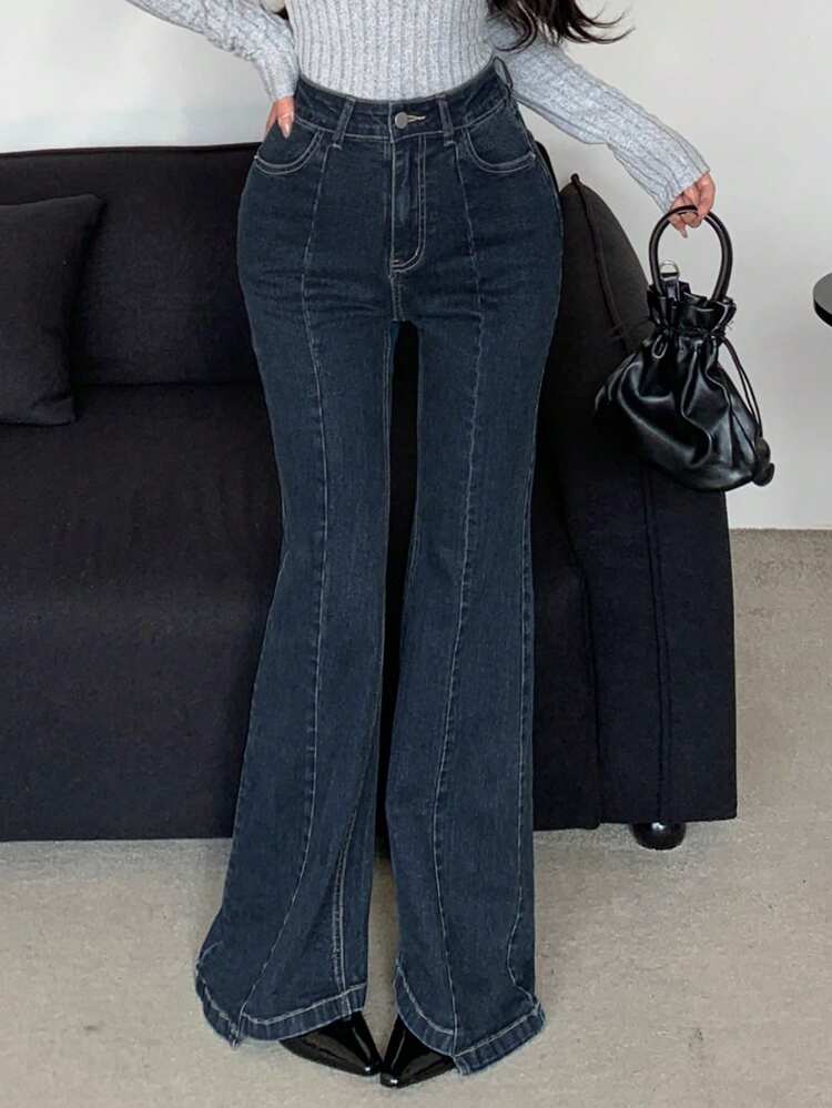 Women's Elegant Flare Jeans With Distressed Wash