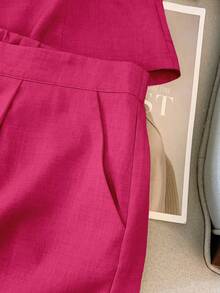 Rometta Plus Size Solid Color Tank Top And Shorts 2 Pieces Set - Hot Pink - View 3
