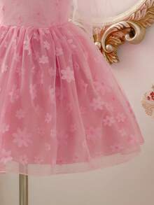 Glamorique Kids Vestido de Princesa de Tule Bordado sem Mangas para Meninas, Rosa, Saia Volumosa Fofa, Adequado para Dama de Honra, Festa de Aniversário, Casamento, Feriado, Sessão de Fotos, Todas as Estações - Rosa chiclete - Visão 7