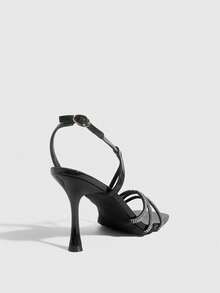 CUCCOO SZL Women Shoes Classic Fashion Women's High Heel Sandals Black Patent Leather Rhinestone Cross Strap Sandals Thin Heel Square Toe Design Dinner Party, Workplace Commute, Dating Sexy Wear Women's Shoes - Black - View 8