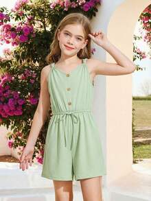 Emery Rose Kids Emery Rose Kids Bộ áo liền quần kiểu vest xoắn cho bé gái tuổi teen, có cúc cài phía trước, được trang trí bằng chất liệu dệt họa tiết, thích hợp cho các chuyến đi chơi mùa xuân, phong cách đồng quê, tiệc trà chiều trong vườn, dạo phố, đi học, và cả mẹ lẫn bé. - Màu xanh chanh - Xem 9