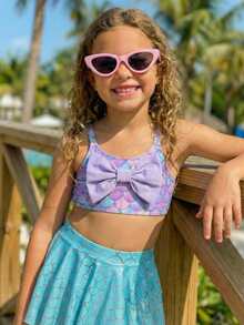 Emery Rose Kids Emery Rose Kids 2pcs/Set Cute Mermaid Scale & Bow Decor Young Girl Swimsuit Set, Suitable For Beach Vacation - Pink - View 1
