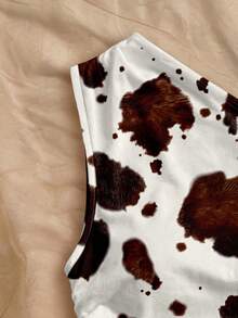 Soleia 休闲简约度假波西米亚风优雅浪漫复古奶牛纹图案女式不对称肩带系带上衣，适合音乐节、西部风格、海滩、度假、夏季户外活动。 - 彩色 - 查看 4