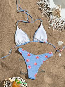 Swim Mod 2pcs/Set New Ditsy Floral Multi-Color Triangle Halter Sexy Bikini Swimwear Set For Women - Multicolor - View 2