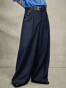 PAVTROS 男士休闲超宽松黑色长裤，饰有金属铆钉，适合秋冬街头服饰、派对服装、圣诞节装扮、圣诞礼物、INS街头风、男女皆宜、送给男朋友的礼物。男士阔腿裤、男士褶裥西装裤、男士阔腿裤、藏蓝色细条纹裤、细条纹裤、深蓝色裤装。 - 藏蓝色 - 查看 3