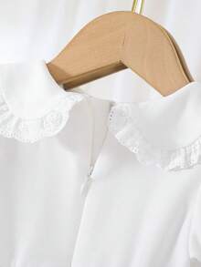 SHEIN Babygirl Cute Collegiate Style White Lace Bow Tie Collar Short Sleeve Dress - Multicolor - View 8