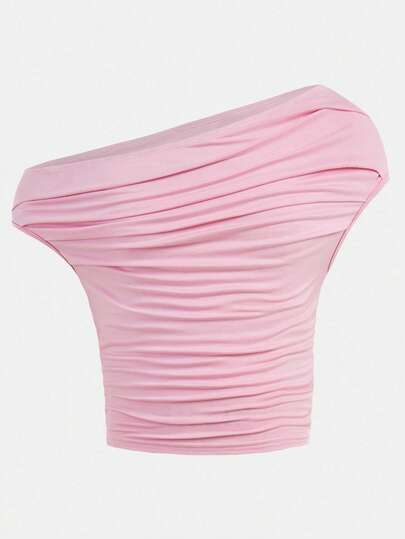 Tween Girl Casual Asymmetric Neck Ruched Fitted Cropped Sleeveless Top T-Shirt, & Versatile Pink One Shoulder Top Light Pink Top Cute Tops For Teen Girls One Shoulder Shirts One Shoulder Crop Top Tops Cute Pink Tube Top Light Pink Top Teen