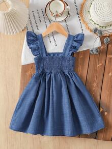 Firerie Kids Firerie Kids 年轻女孩休闲可爱度假短袖蓝色下摆蝴蝶结连衣裙 - 藍色 - 查看 2