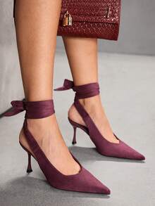 CUCCOO SZL Women's Suede Burgundy Sexy Pointed Toe Bow Tie Fashion Date High Heel Pumps - Burgundy - View 7