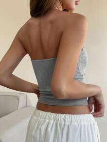 DAZY 女士系带修身短款吊带背心，休闲性感，夏季必备 - 灰色 - 查看 3