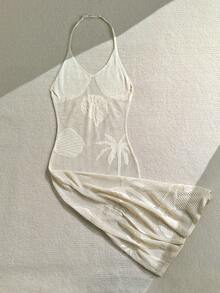 SHEIN 少女钩针编织罩衫连衣裙，休闲沙滩度假长裙 - 杏色 - 查看 7