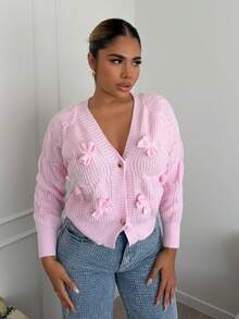 Maria Perezxox Women's Soft Pink Bow Cardigan,Long Sleeve Tops Fall Winter Cloth For Women - Pink - View 4