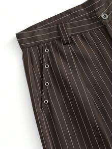 PAVTROS 男士休闲超宽松黑色长裤，饰有金属铆钉，适合秋冬街头服饰、派对服装、圣诞节装扮、圣诞礼物、INS街头风、男女皆宜、送给男朋友的礼物。男士阔腿裤，男士褶裥西装裤 - 咖啡棕 - 查看 5