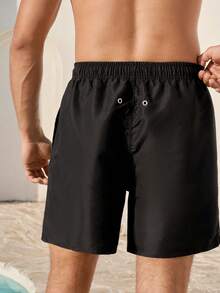 Manfinity VDAYZ Men's Solid Color Elastic Waist Drawstring Loose Casual Beach Shorts, Summer Couple Bathing Suit Set Matching Swim Set Him And Her Swimwear Couple Swimsuit Couple Boyfriend And Girlfriend Matching Swimsuits - Black - View 5