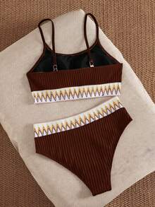 Swim Vcay 女士夏季沙滩高腰比基尼套装 - 棕色 - 查看 6