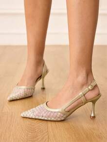 CUCCOO HITCHD 女士时尚优雅尖头镂空高跟鞋 - 金色 - 查看 5