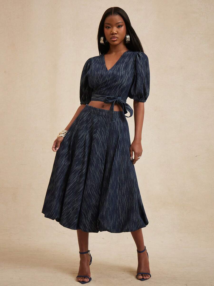 NYA SZN Eva Denim Skirt High Waisted Rise Loose A Line Zipper Dark Wash Cold Weather Valentine's Day Easter Spring Summer Elegant Luxury Event Party Everyday Casual Streetwear Midi Length Outfits For Women - Blue - View 1