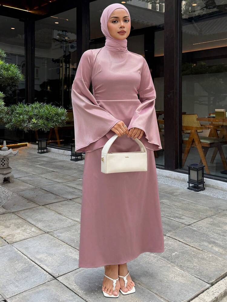 Spring/Summer Pink Shawl Scarf Wrap, Elegant For Valentine's Day, Wedding, Party, Formal Dress, Fashion Event, Slim Fit Long Dress With Flared Sleeves For Women Sundress