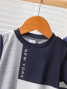 SHEIN 3 Pack Baby Boy Clothes Toddler Boy Outfits Casual Fashion Striped Letter Graphic Tee Short Sleeve Round Neck Soft Thick Fabric Tops Shirts T-Shirts Clothes Sets For Summer Spring Vacation Daily - Multicolor - View 6
