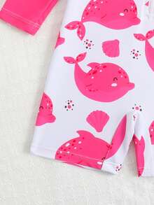 Traje de baño de una pieza de manga larga para bebé niña con estampados aleatorios - Rosa Fucsia - Ver 5