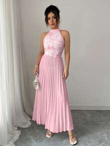 Elenzga Women's Elegant Romantic Pleated Holiday Dress - Baby Pink - View 5