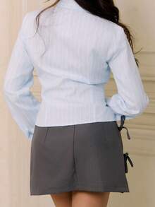 Criza Taa A-Line Mini Skirt With Bowknot Waist & Side Slit For Women, Stylish Design, Spring/Summer - Dark Grey - View 2