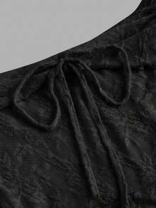 SHEIN MOD Đầm maxi trễ vai màu mơ ren thanh lịch dành cho nữ cỡ lớn, thích hợp cho dịp năm mới, Lễ tình nhân, hẹn hò, dự tiệc, đi làm hàng ngày, kỳ nghỉ sang trọng. - Màu xám đen - Xem 3