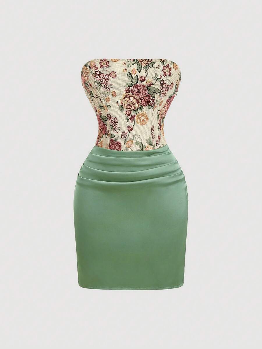 SHEIN MOD Đầm ngắn dáng ống phối họa tiết jacquard thanh lịch dành cho nữ, thích hợp cho mùa hè. - Nhiều màu - Xem 1