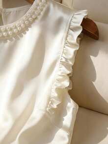 Franclia Women's Elegant Frill Collar Pearl Embellished Blouse - Beige - View 7