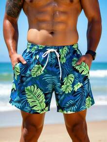 Surfspeed 男士热带印花休闲沙滩短裤 - 橄欖綠 - 查看 7