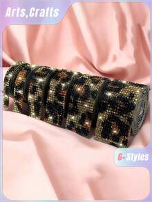 1 Yard Self Adhesive Crystal Rhinestone Ribbon, Rhinestone Strips, DIY Diamond Bling Ribbon Stickers Rhinestone Tape Roll For Crafts Phone Car Decorations - leopard print - View 10