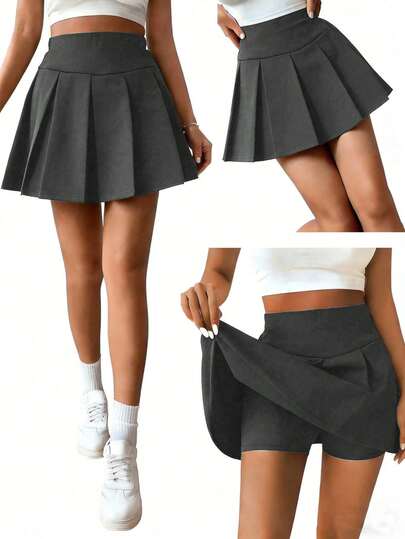 Sparklyn Girls' Casual Sports Pleated Skort, Versatile Black Knit Skirt Leggings, Suitable For Activewear, Ballet, School Uniform, Paired With T-Shirts, Tanks, Short Sleeve Shirts