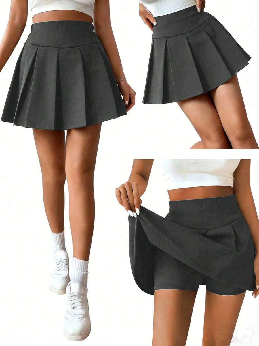 Sparklyn 女童休闲运动百褶裙裤,百搭黑色针织裙裤,适合运动、芭蕾舞、校服穿着,可搭配T恤、背心、短袖衬衫。 - 深灰色 - 查看 1