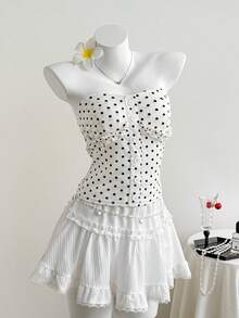 Elamini Polka Dot Pattern Button Decor Sleeveless Top, Suitable For Summer - Multicolor - View 2