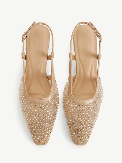 CUCCOO CHICEST Tacones de aguja con punta almendrada, decoración de malla y cristales, de tacón alto y diseño deslizante, para uso elegante en fiestas