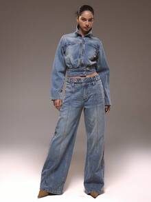 MUSERA Double Fasten Denim Bomber Jacket Only Winter Cute Streetwear Going Out Casual Western Born Faded - Medium Wash - View 5