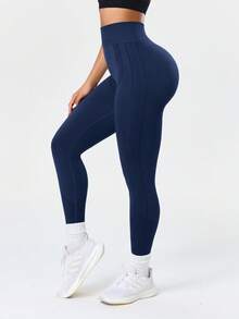 Easithlete Easithlete 女士纯色高腰休闲健身紧身裤 - 藏蓝色 - 查看 5