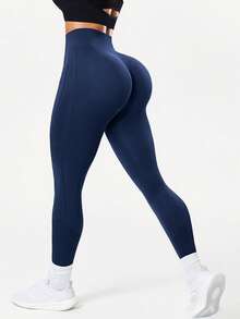Easithlete Easithlete 女士纯色高腰休闲健身紧身裤 - 藏蓝色 - 查看 7