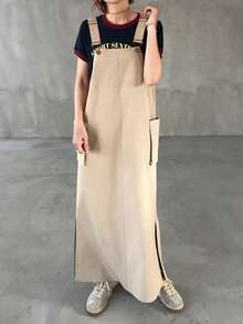 FRIFUL 女士工装风吊带长裙 - 卡其色 - 查看 1