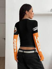 Coolane 女款 Y2K 街頭風 V 領 Bustier T恤球衣 Y2k 賽車風上衣 賽車運動短版上衣 機車風 - 彩色 - 查看 2