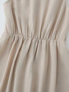 Lyxana Vestido elegante de mujer con diseño de botones de perla, cuello redondo y sin mangas, nuevo y casual para el verano - Albaricoque - Ver 4