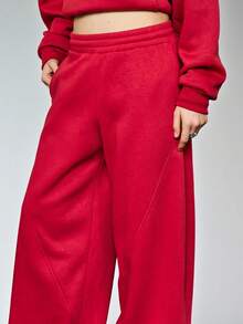 COUREZ 低腰滑板裤/Y2K冬季女装阔腿裤/夏季女装舒适运动套装 - 紅色 - 查看 6