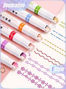 6pcs Highlighter Pen Notebook Curve Pen Roller Flower Pen Double-Head Printing Contour Pen Creative Wave Flower Ball Pen Back To School - Multicolor - View 1