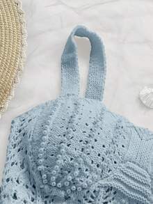 Soleia Women's Knit Textured Fabric Ocean Shell Mini Dress, Sexy Party Date Beach Holiday Summer Outfit, Suitable For Holiday Date, Afternoon Tea, Wedding Season, Beach Cruise Vacation, City Road Trip Vacation, Boho Vacation, Music Festival - Baby Blue - View 4