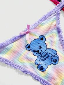 ROMWE Kawaii 3pcs Set Cute Lace Trim Thong Panties - Multicolor - View 3